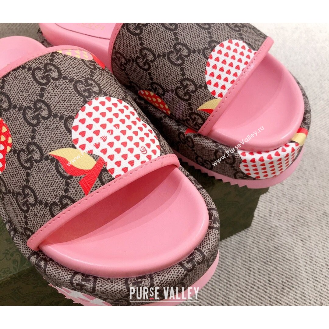 Gucci Heart Apple GG Platform Slide Sandals Pink 2021 (KL-21081453)