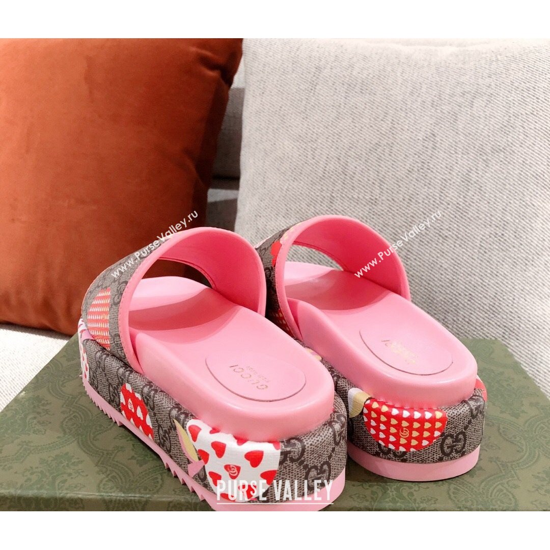 Gucci Heart Apple GG Platform Slide Sandals Pink 2021 (KL-21081453)