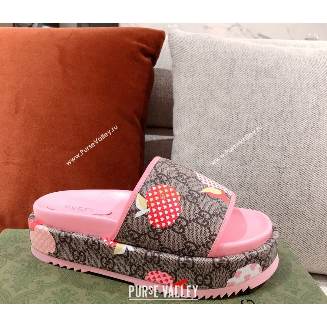 Gucci Heart Apple GG Platform Slide Sandals Pink 2021 (KL-21081453)