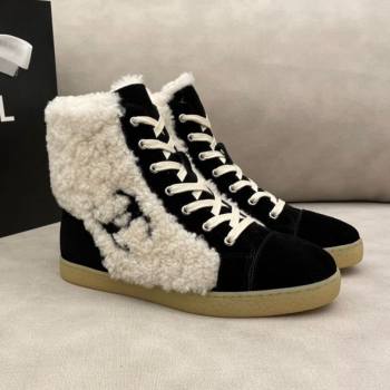 Chanel Suede and CC Shearling Wool Short Boots Black 2020 (DLY-20120424)