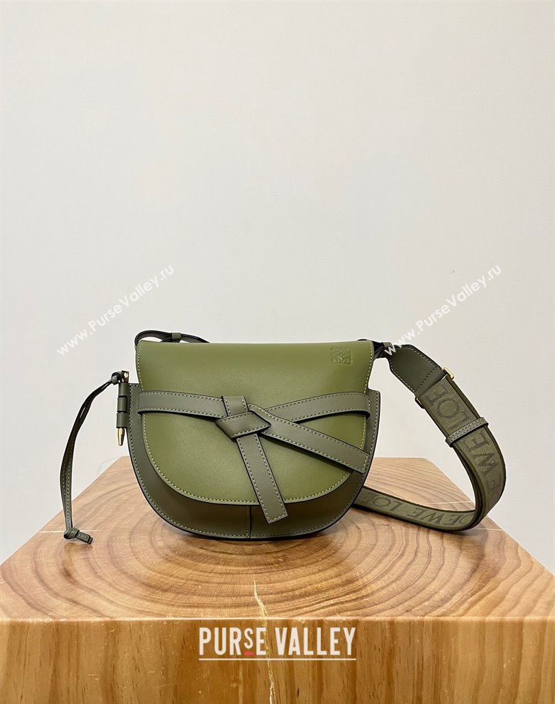 Loewe Small Gate Dual Bag in Soft Calfskin and Jacquard Strap Olive Green 2024 Top (KK-24060307)