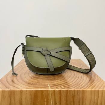 Loewe Small Gate Dual Bag in Soft Calfskin and Jacquard Strap Olive Green 2024 Top (KK-24060307)