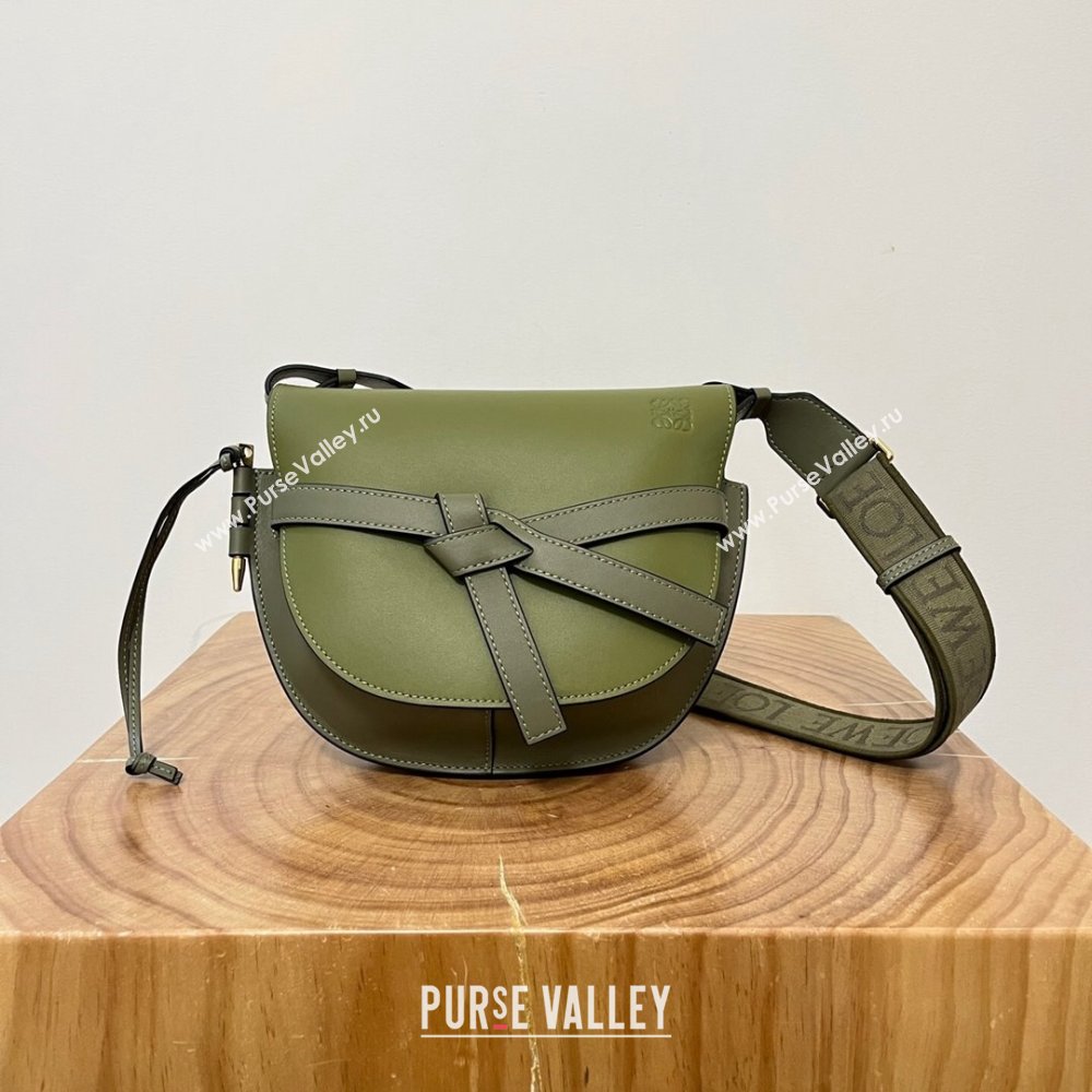 Loewe Small Gate Dual Bag in Soft Calfskin and Jacquard Strap Olive Green 2024 Top (KK-24060307)