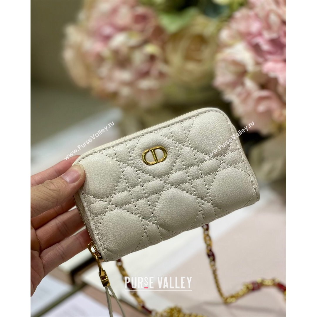 Dior Mini Caro Zipped Pouch in White Cannage Lambskin 2021 (BINF-21090819)