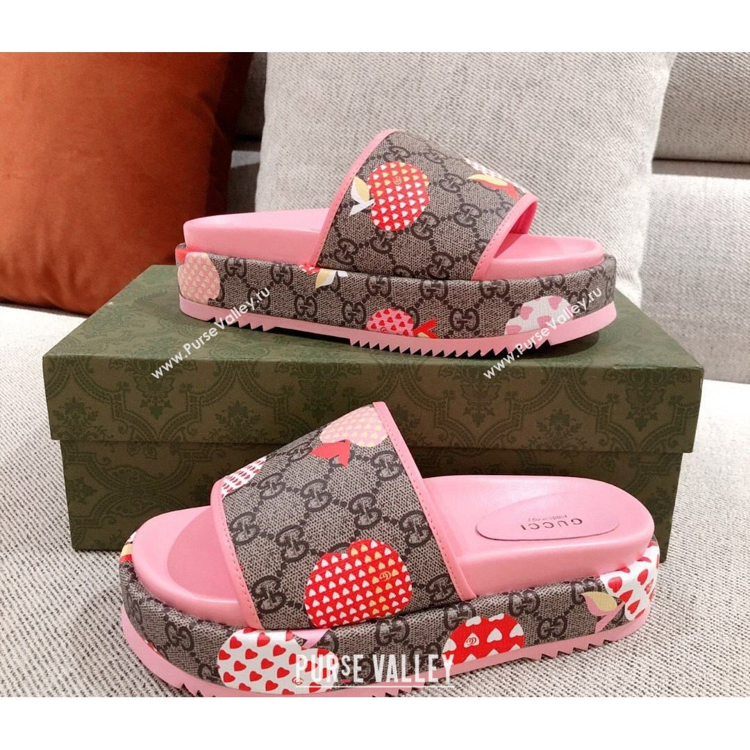 Gucci Heart Apple GG Platform Slide Sandals Pink 2021 (KL-21081453)