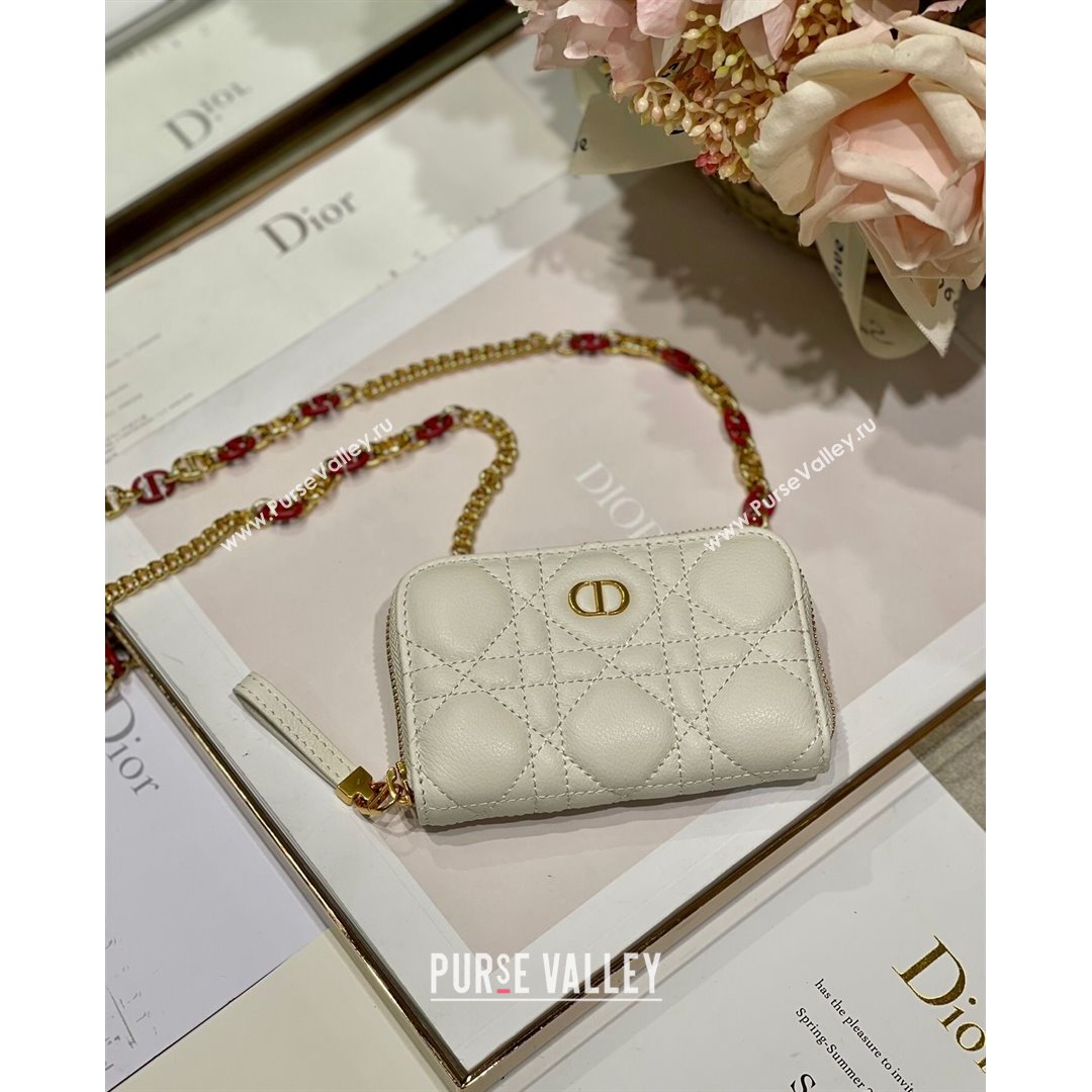 Dior Mini Caro Zipped Pouch in White Cannage Lambskin 2021 (BINF-21090819)