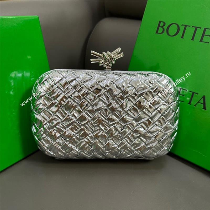 Bottega Veneta Knot Minaudiere Clutch in Pressed Intreccio Laminated Leather 717622 Silver 2023 (MS-23101302)