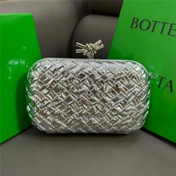 Bottega Veneta Knot Minaudiere Clutch in Pressed Intreccio Laminated Leather 717622 Silver 2023 (MS-23101302)