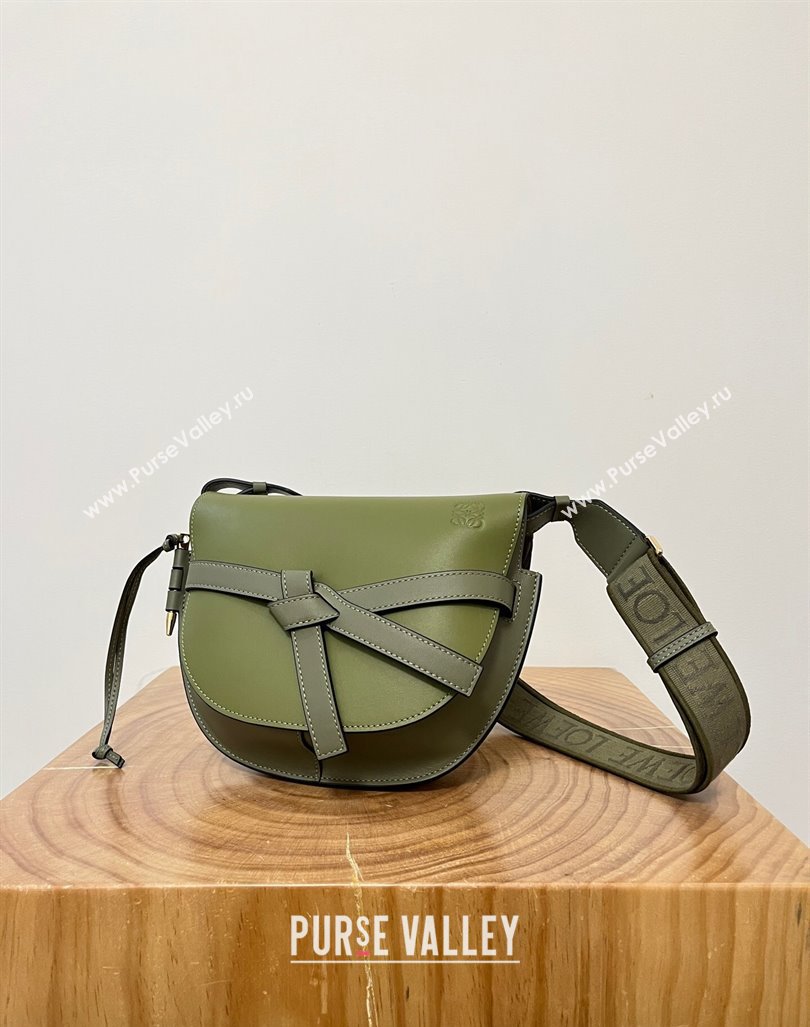 Loewe Small Gate Dual Bag in Soft Calfskin and Jacquard Strap Olive Green 2024 Top (KK-24060307)