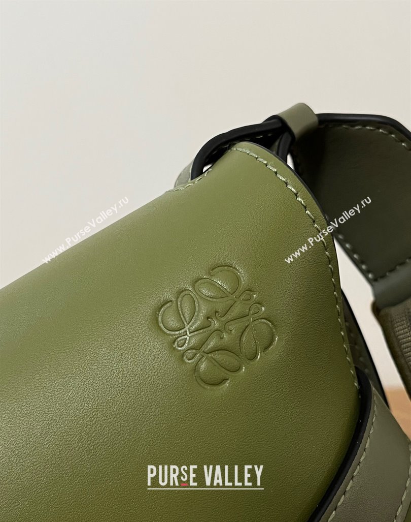 Loewe Small Gate Dual Bag in Soft Calfskin and Jacquard Strap Olive Green 2024 Top (KK-24060307)