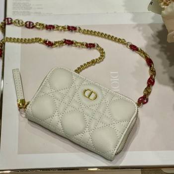 Dior Mini Caro Zipped Pouch in White Cannage Lambskin 2021 (BINF-21090819)