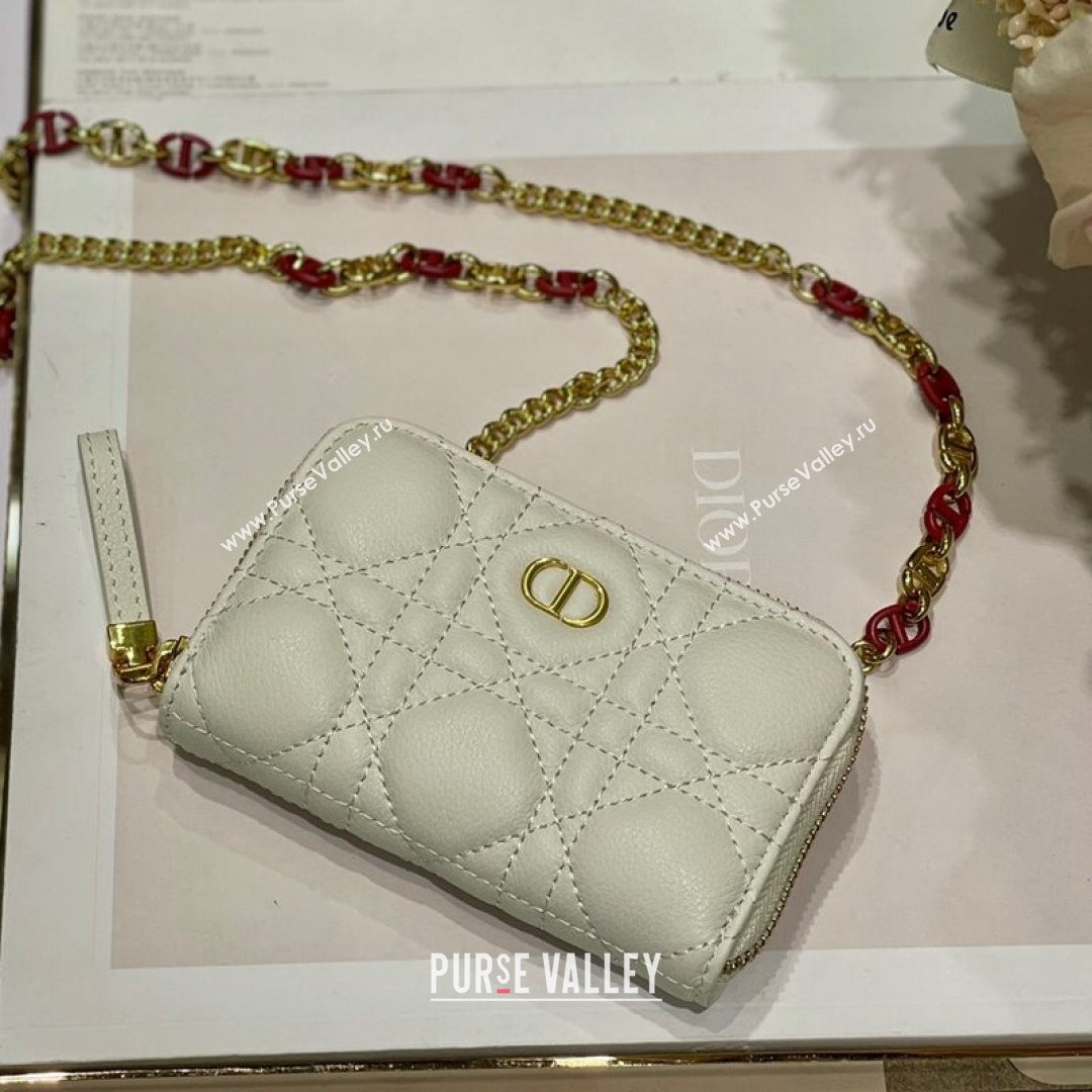 Dior Mini Caro Zipped Pouch in White Cannage Lambskin 2021 (BINF-21090819)