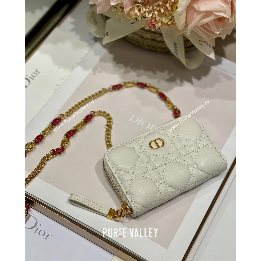 Dior Mini Caro Zipped Pouch in White Cannage Lambskin 2021 (BINF-21090819)