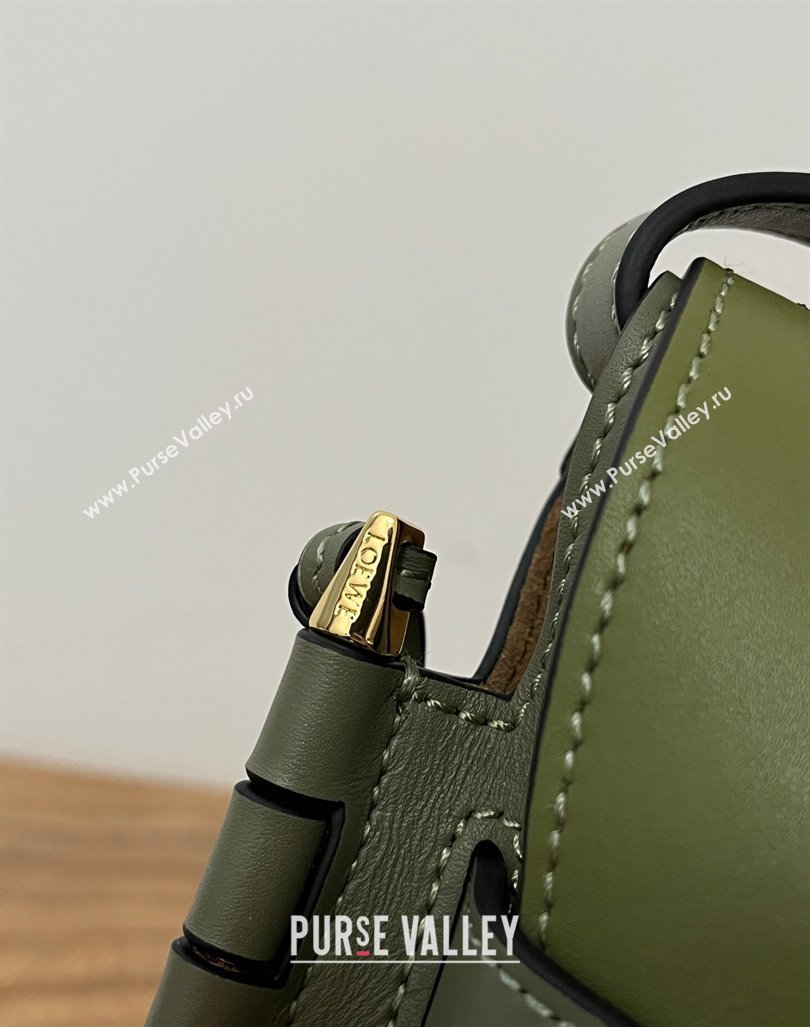 Loewe Small Gate Dual Bag in Soft Calfskin and Jacquard Strap Olive Green 2024 Top (KK-24060307)