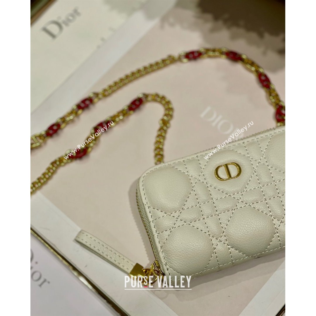 Dior Mini Caro Zipped Pouch in White Cannage Lambskin 2021 (BINF-21090819)