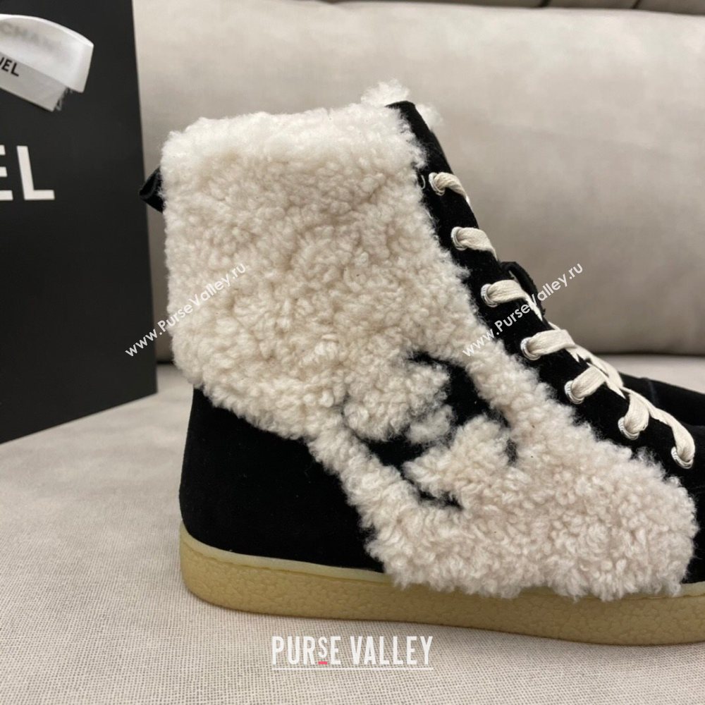 Chanel Suede and CC Shearling Wool Short Boots Black 2020 (DLY-20120424)