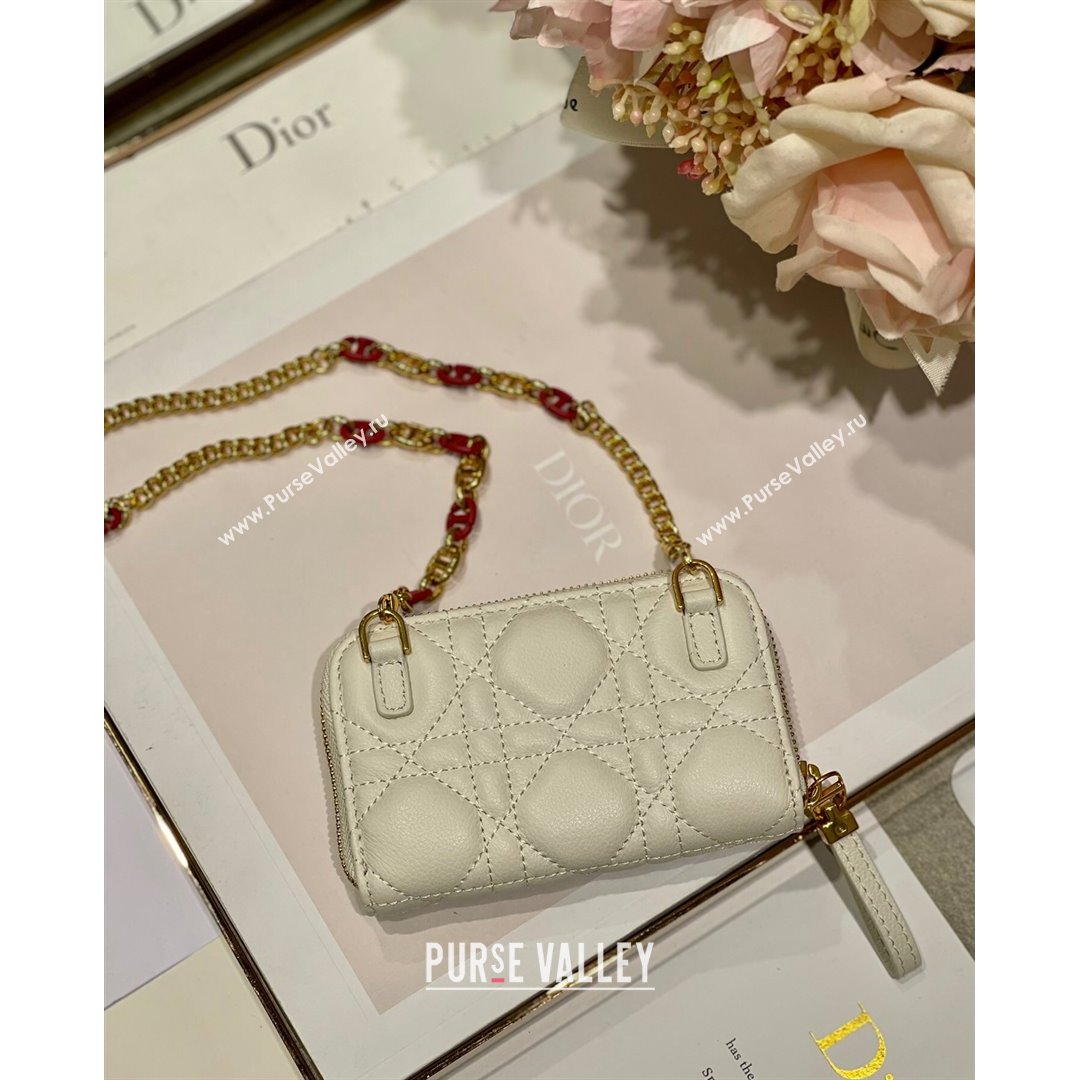 Dior Mini Caro Zipped Pouch in White Cannage Lambskin 2021 (BINF-21090819)