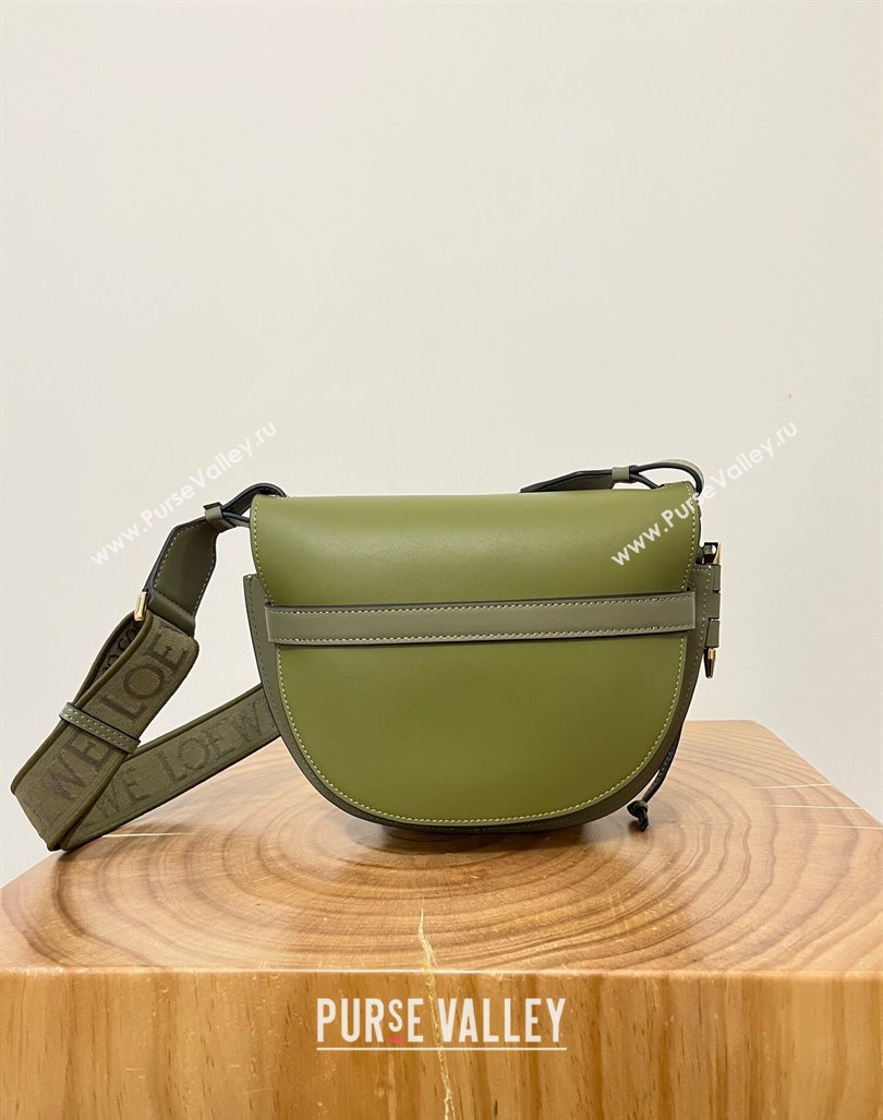 Loewe Small Gate Dual Bag in Soft Calfskin and Jacquard Strap Olive Green 2024 Top (KK-24060307)