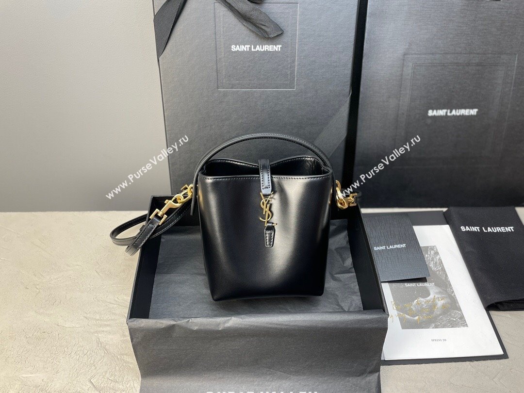 Saint Laurent LE 37 Mini Bucket Bag in Black Shiny Calfskin 765870 2024 (MHUI-24110122)