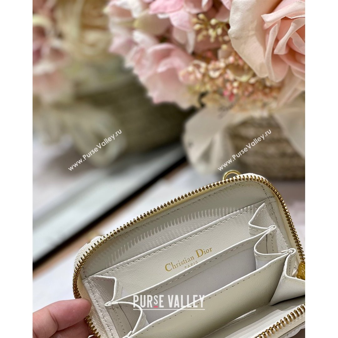 Dior Mini Caro Zipped Pouch in White Cannage Lambskin 2021 (BINF-21090819)