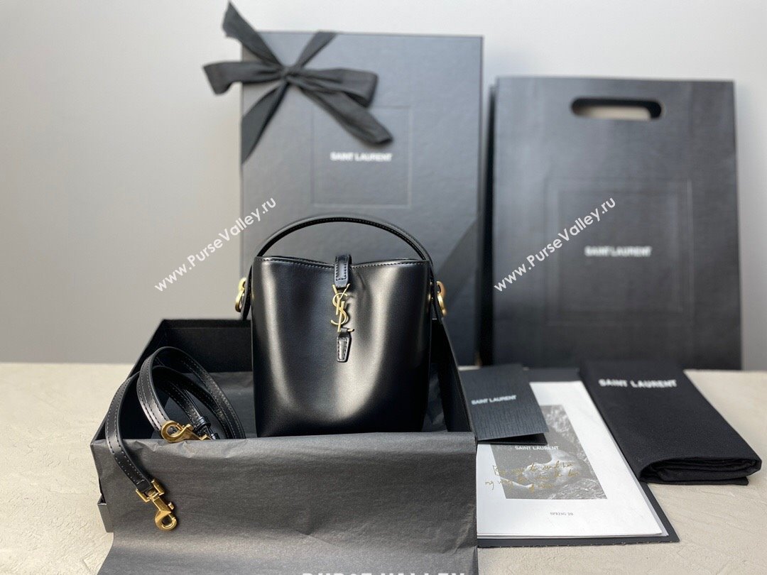 Saint Laurent LE 37 Mini Bucket Bag in Black Shiny Calfskin 765870 2024 (MHUI-24110122)