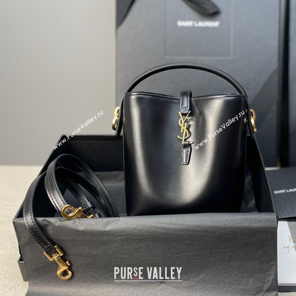 Saint Laurent LE 37 Mini Bucket Bag in Black Shiny Calfskin 765870 2024 (MHUI-24110122)