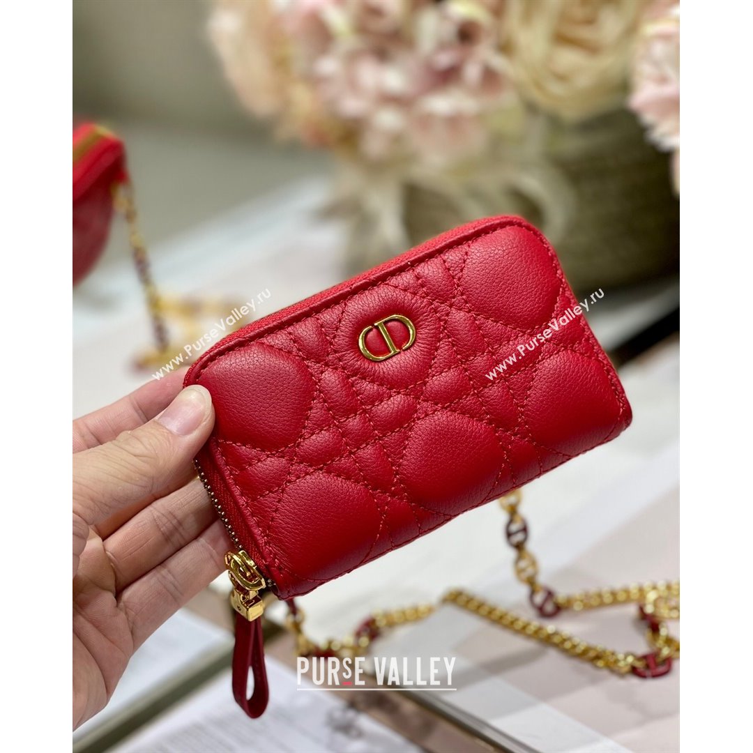 Dior Mini Caro Zipped Pouch in Red Cannage Lambskin 2021 (BINF-21090820)