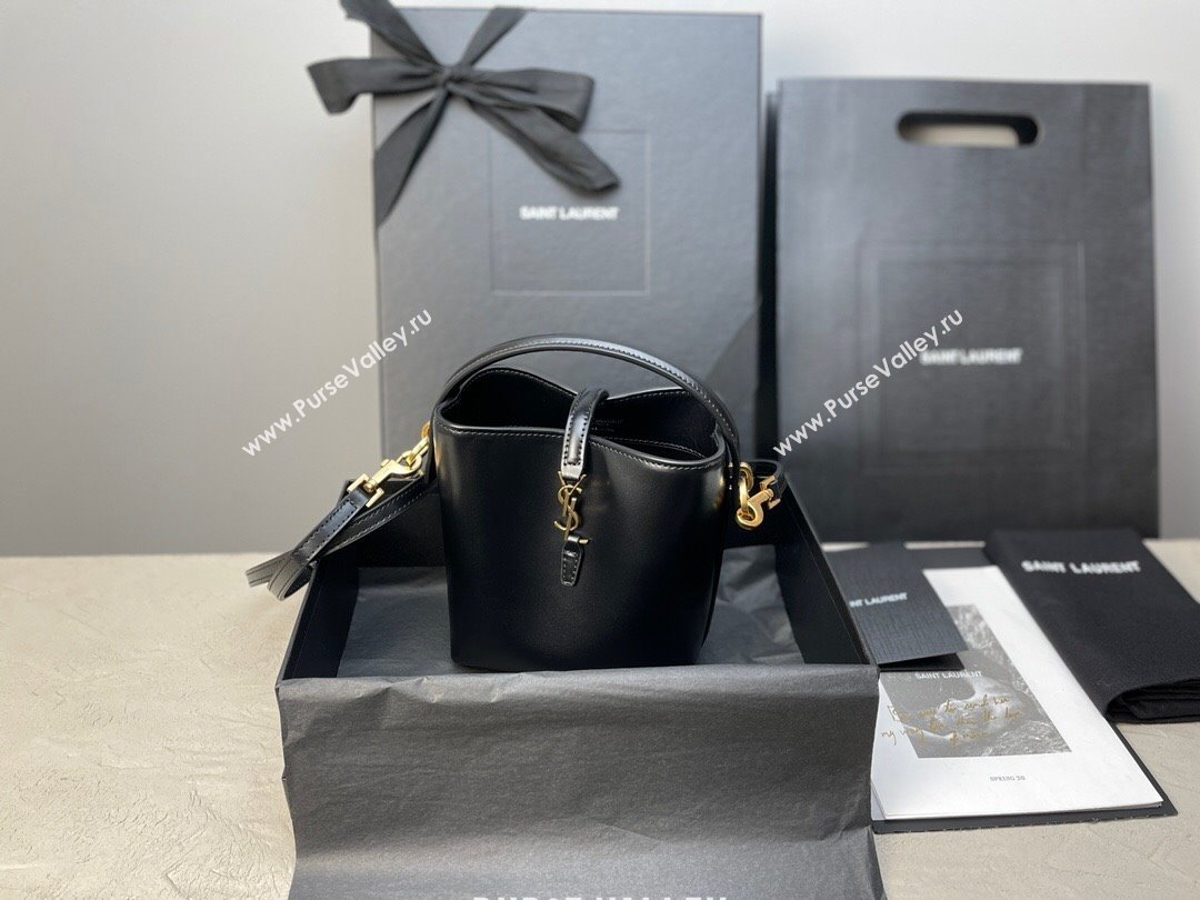 Saint Laurent LE 37 Mini Bucket Bag in Black Shiny Calfskin 765870 2024 (MHUI-24110122)