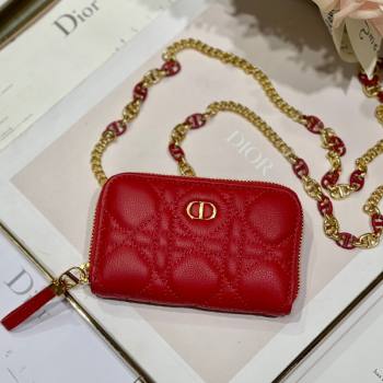 Dior Mini Caro Zipped Pouch in Red Cannage Lambskin 2021 (BINF-21090820)