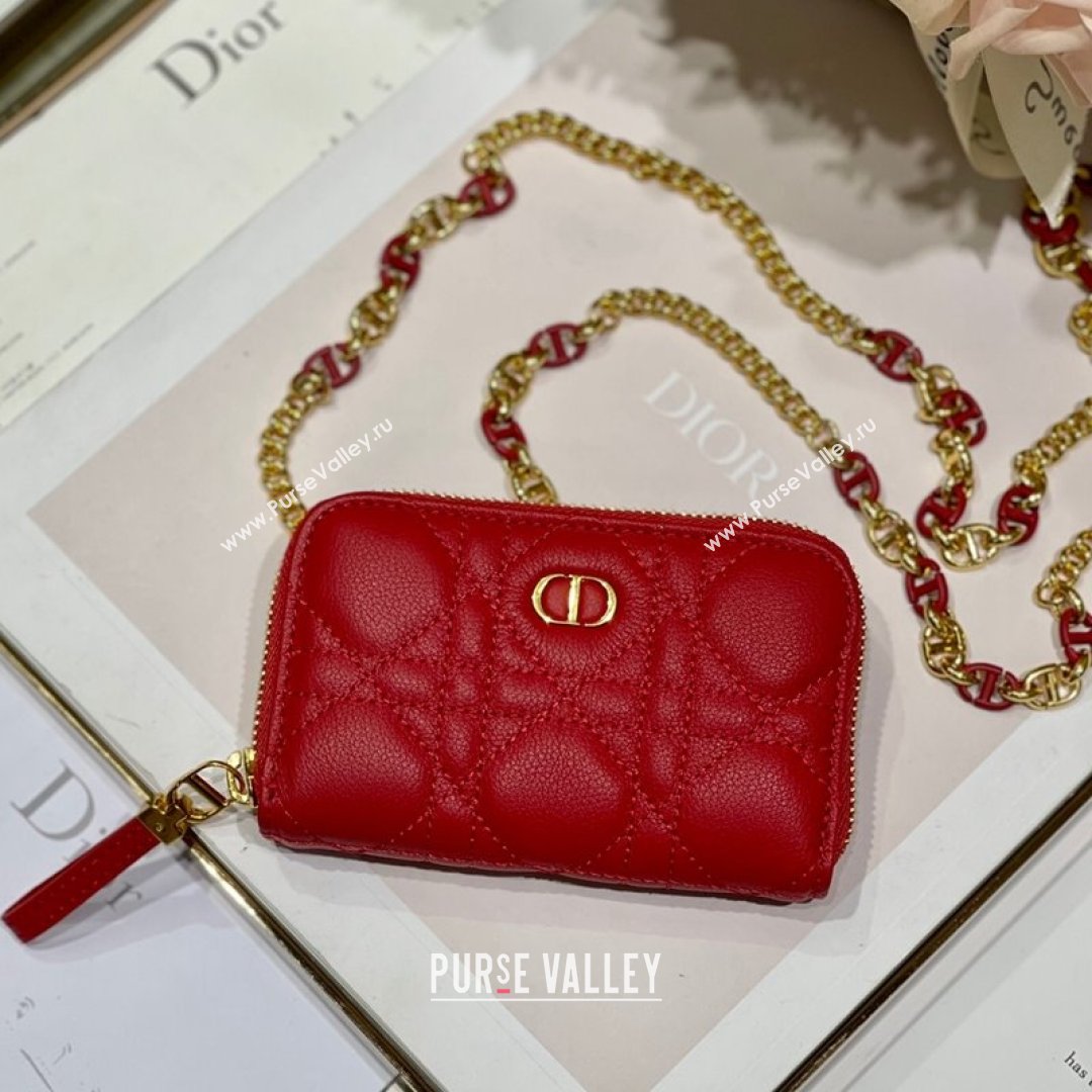 Dior Mini Caro Zipped Pouch in Red Cannage Lambskin 2021 (BINF-21090820)