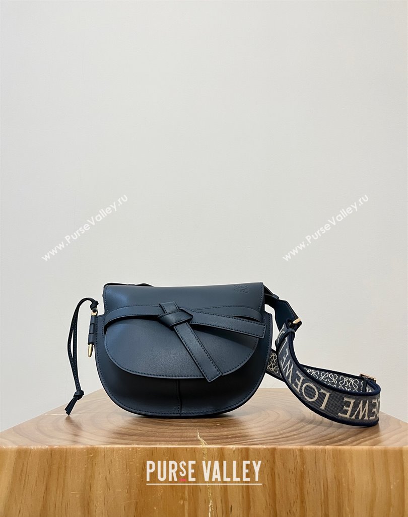 Loewe Small Gate Dual Bag in Soft Calfskin and Jacquard Strap Navy Blue 2024 Top (KK-24060309)