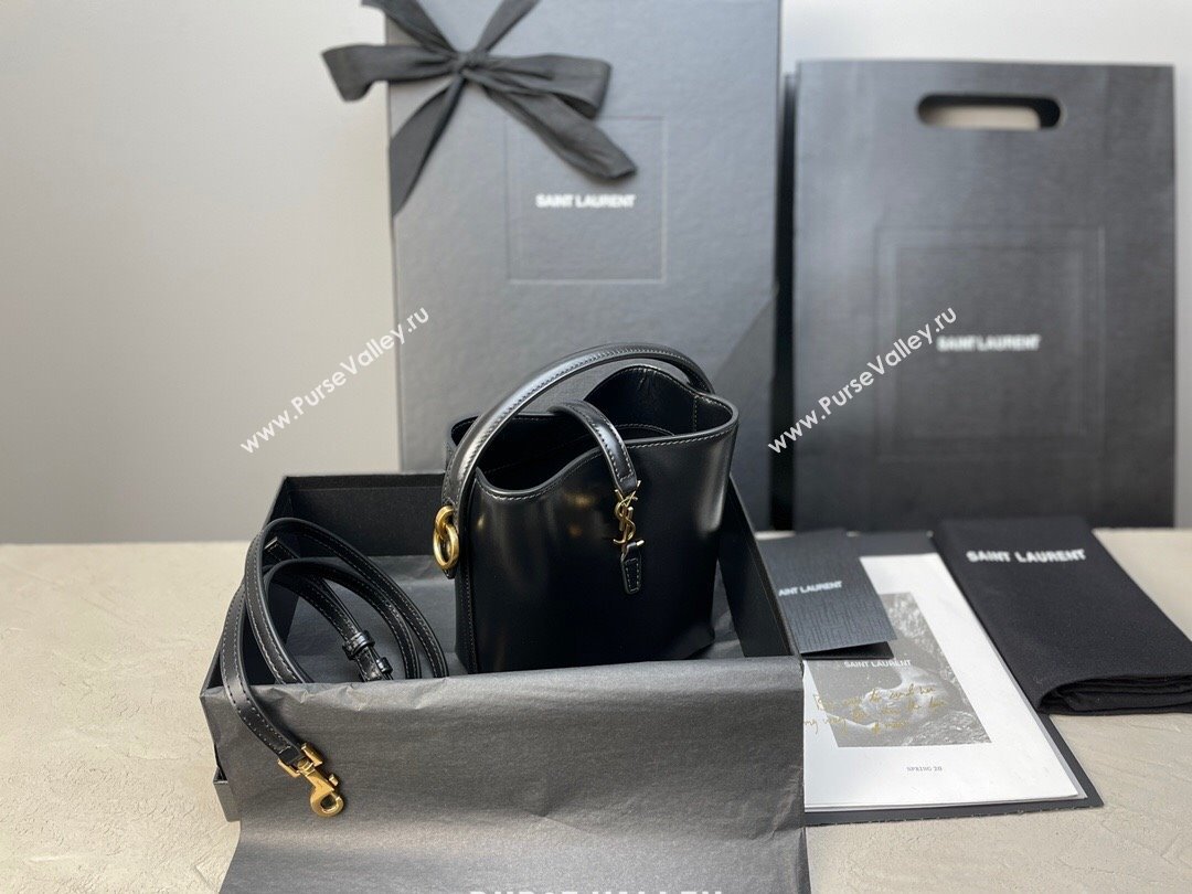 Saint Laurent LE 37 Mini Bucket Bag in Black Shiny Calfskin 765870 2024 (MHUI-24110122)