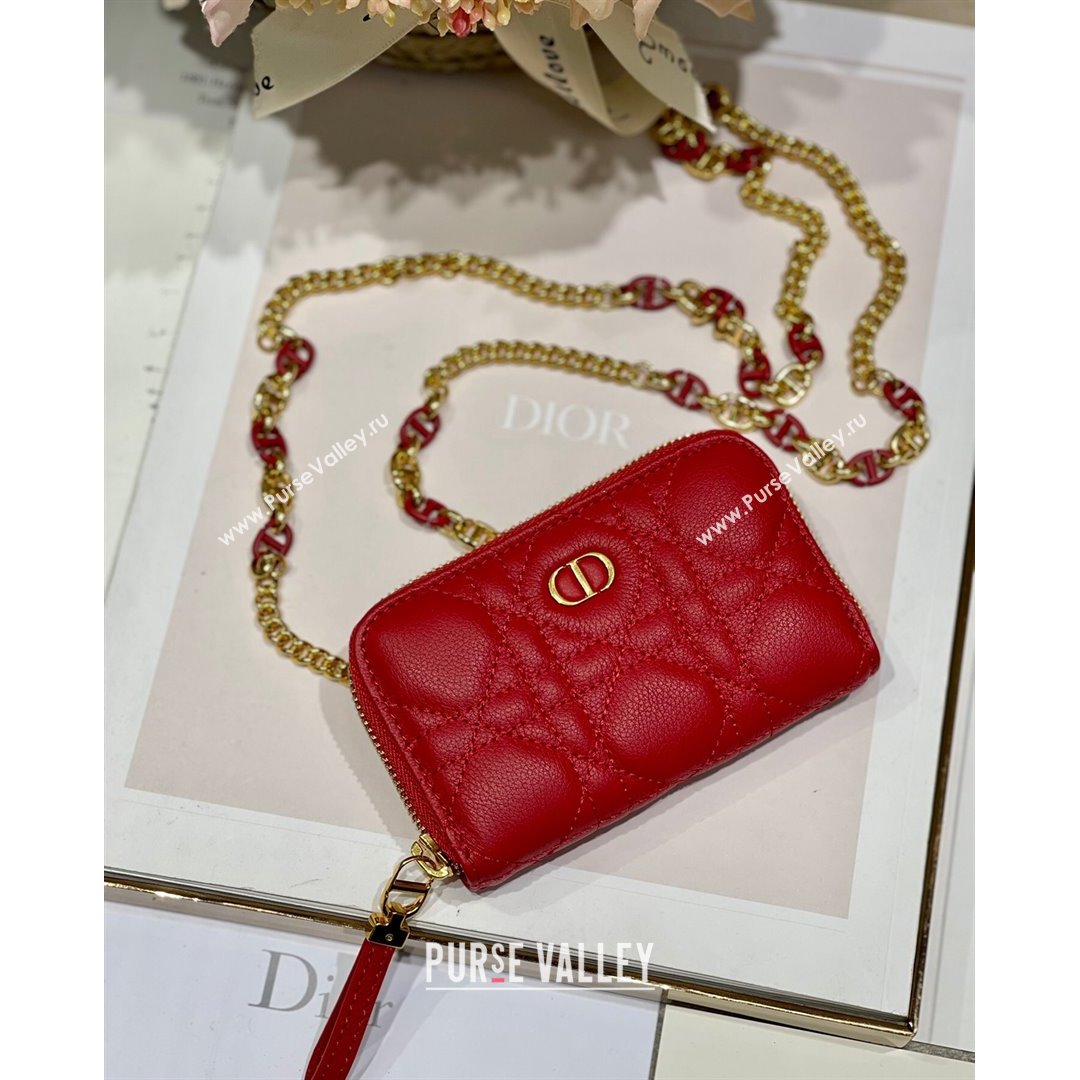 Dior Mini Caro Zipped Pouch in Red Cannage Lambskin 2021 (BINF-21090820)