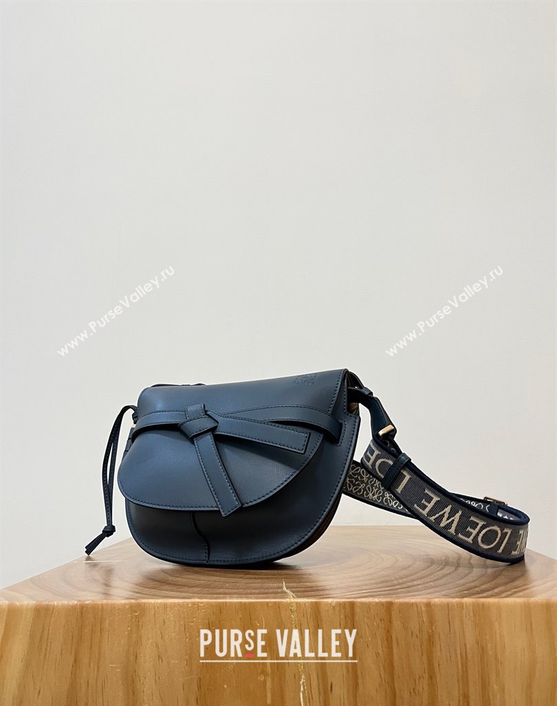 Loewe Small Gate Dual Bag in Soft Calfskin and Jacquard Strap Navy Blue 2024 Top (KK-24060309)