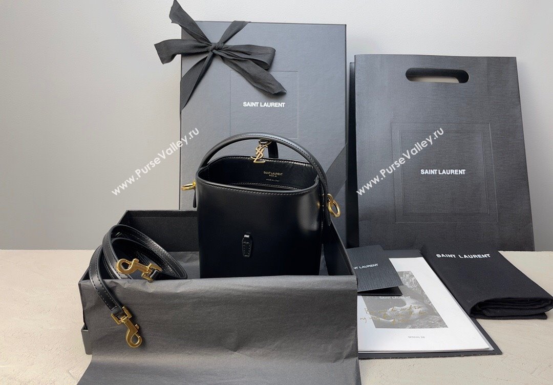 Saint Laurent LE 37 Mini Bucket Bag in Black Shiny Calfskin 765870 2024 (MHUI-24110122)