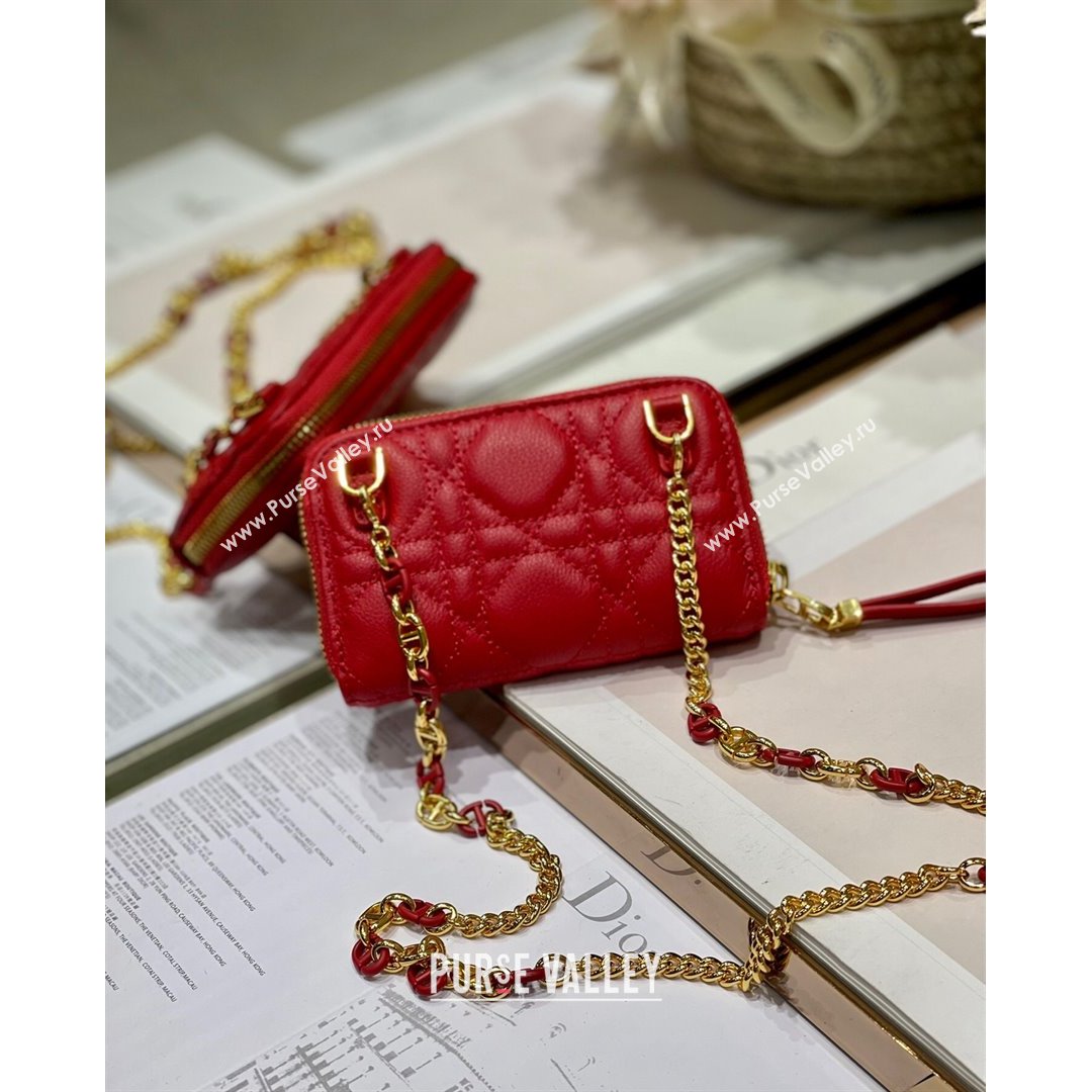 Dior Mini Caro Zipped Pouch in Red Cannage Lambskin 2021 (BINF-21090820)