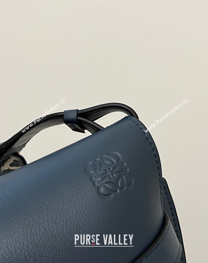 Loewe Small Gate Dual Bag in Soft Calfskin and Jacquard Strap Navy Blue 2024 Top (KK-24060309)