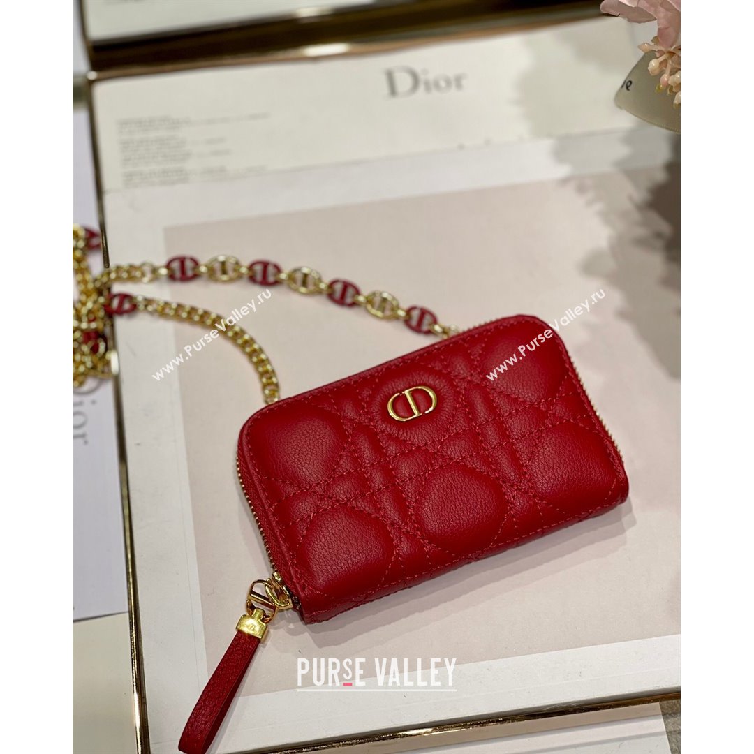 Dior Mini Caro Zipped Pouch in Red Cannage Lambskin 2021 (BINF-21090820)