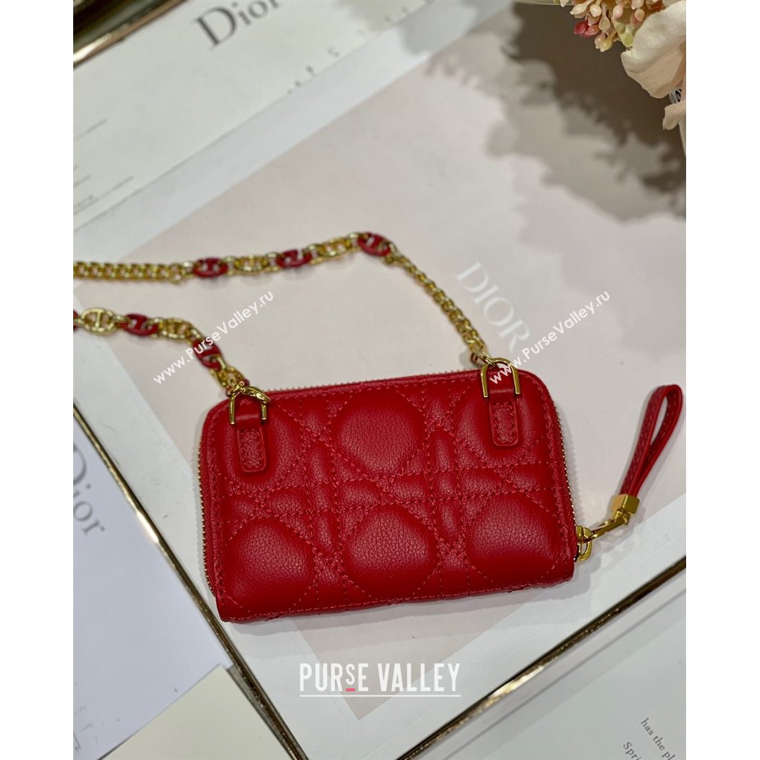 Dior Mini Caro Zipped Pouch in Red Cannage Lambskin 2021 (BINF-21090820)