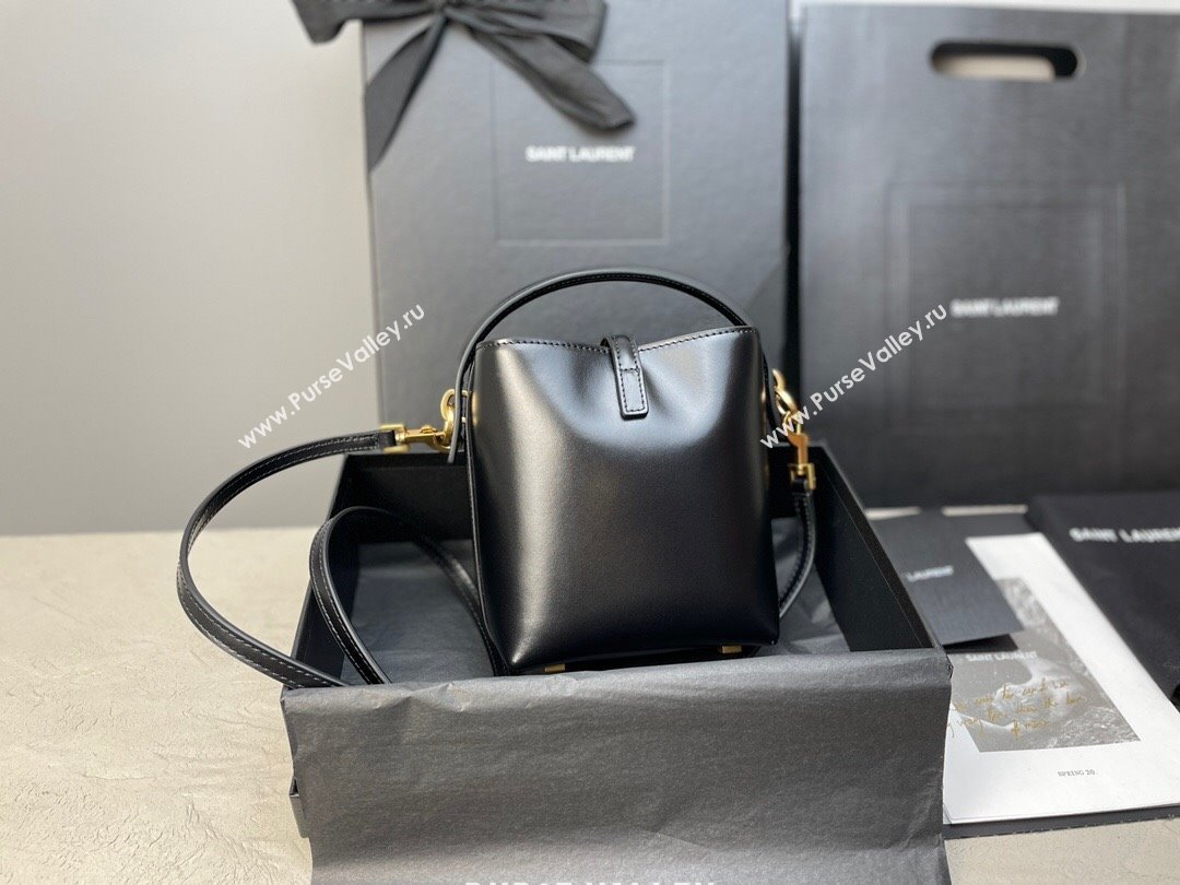 Saint Laurent LE 37 Mini Bucket Bag in Black Shiny Calfskin 765870 2024 (MHUI-24110122)