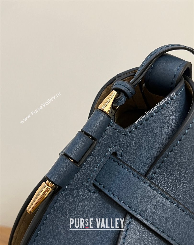 Loewe Small Gate Dual Bag in Soft Calfskin and Jacquard Strap Navy Blue 2024 Top (KK-24060309)