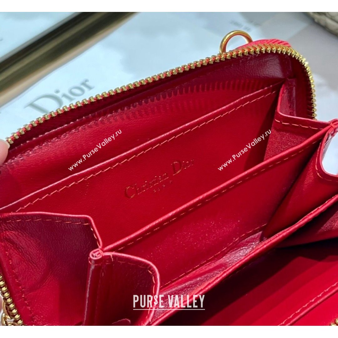 Dior Mini Caro Zipped Pouch in Red Cannage Lambskin 2021 (BINF-21090820)