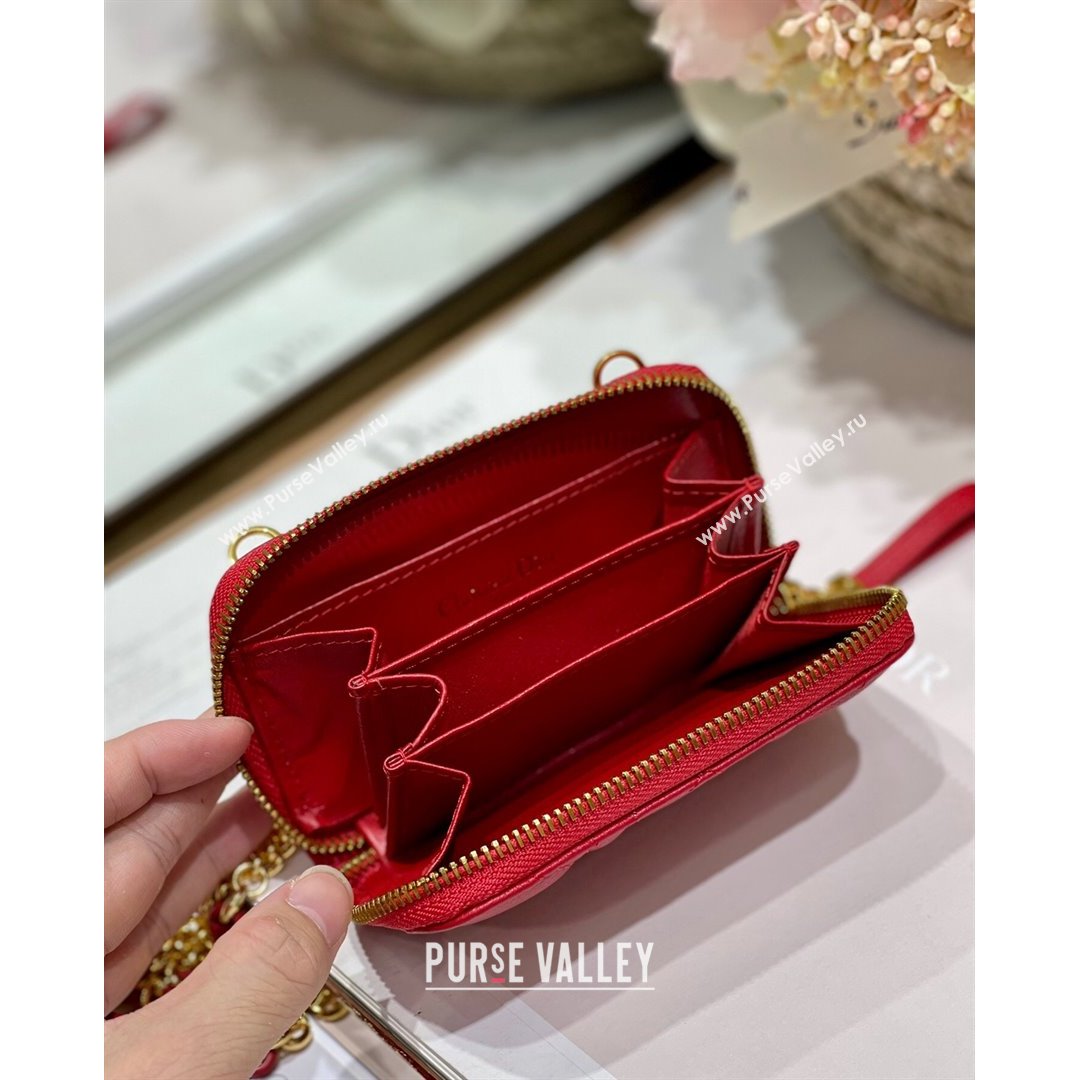 Dior Mini Caro Zipped Pouch in Red Cannage Lambskin 2021 (BINF-21090820)