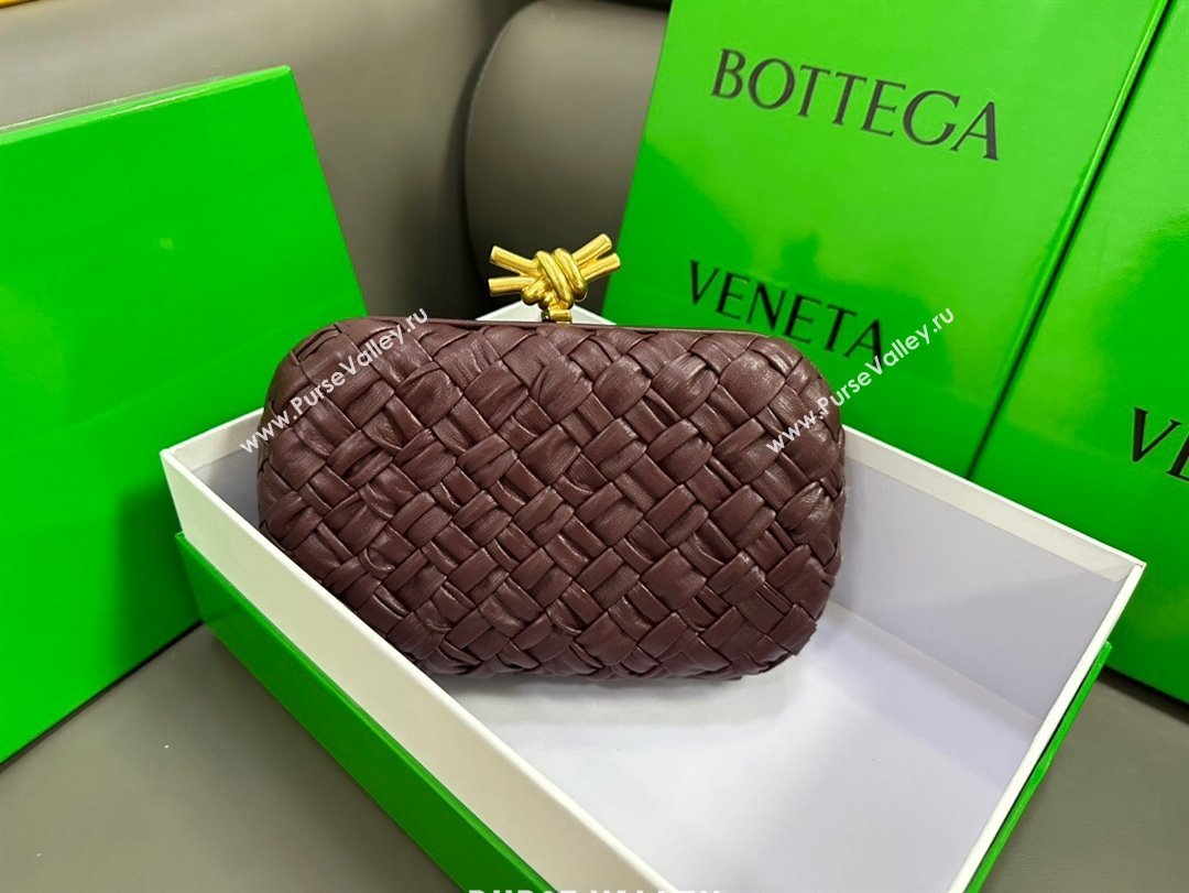 Bottega Veneta Knot Minaudiere Clutch in Pressed Intreccio Laminated Leather 717622 Burgundy 2023 (MS-23101305)