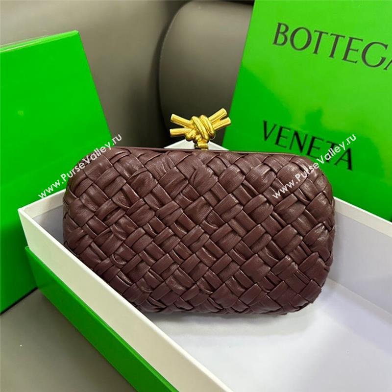 Bottega Veneta Knot Minaudiere Clutch in Pressed Intreccio Laminated Leather 717622 Burgundy 2023 (MS-23101305)