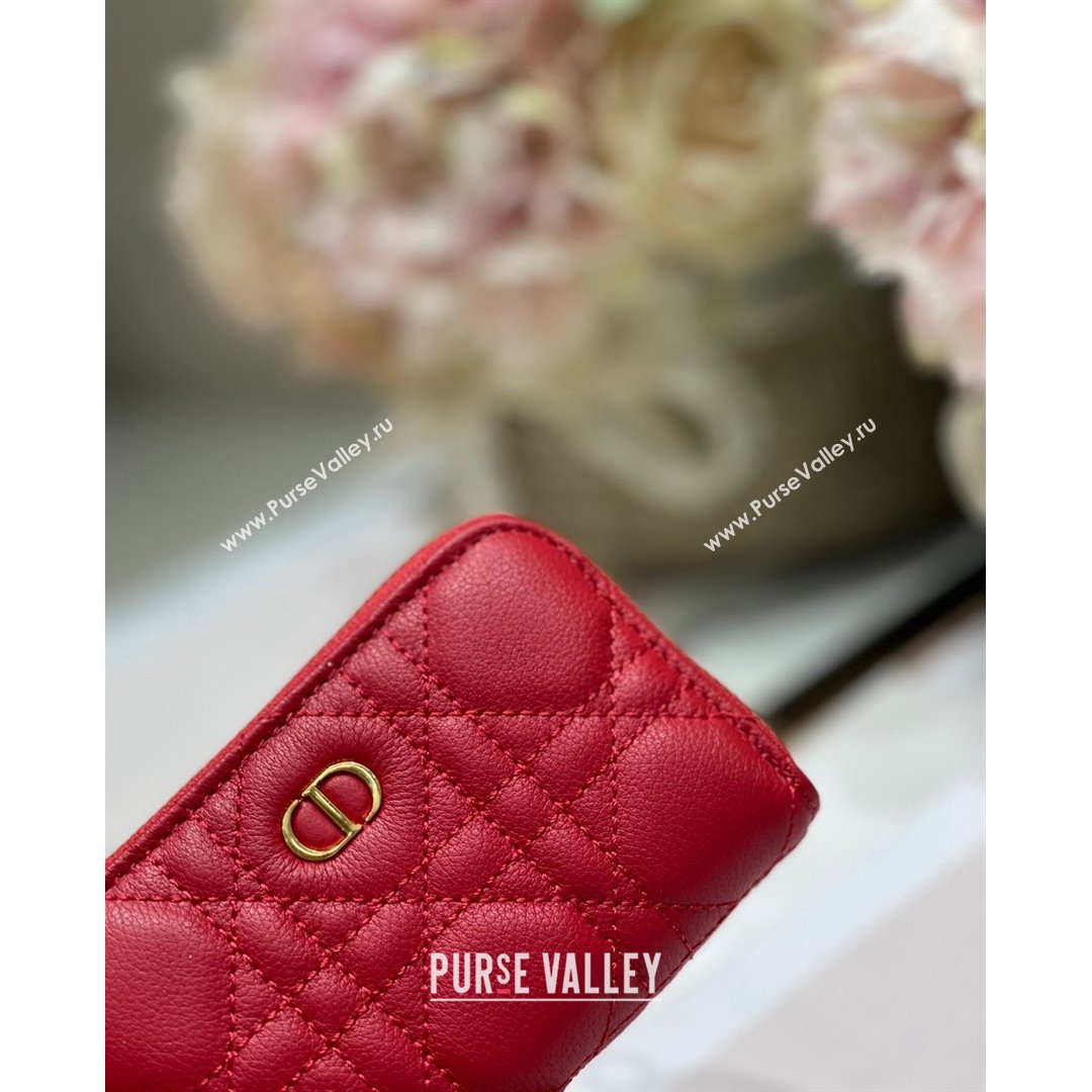 Dior Mini Caro Zipped Pouch in Red Cannage Lambskin 2021 (BINF-21090820)