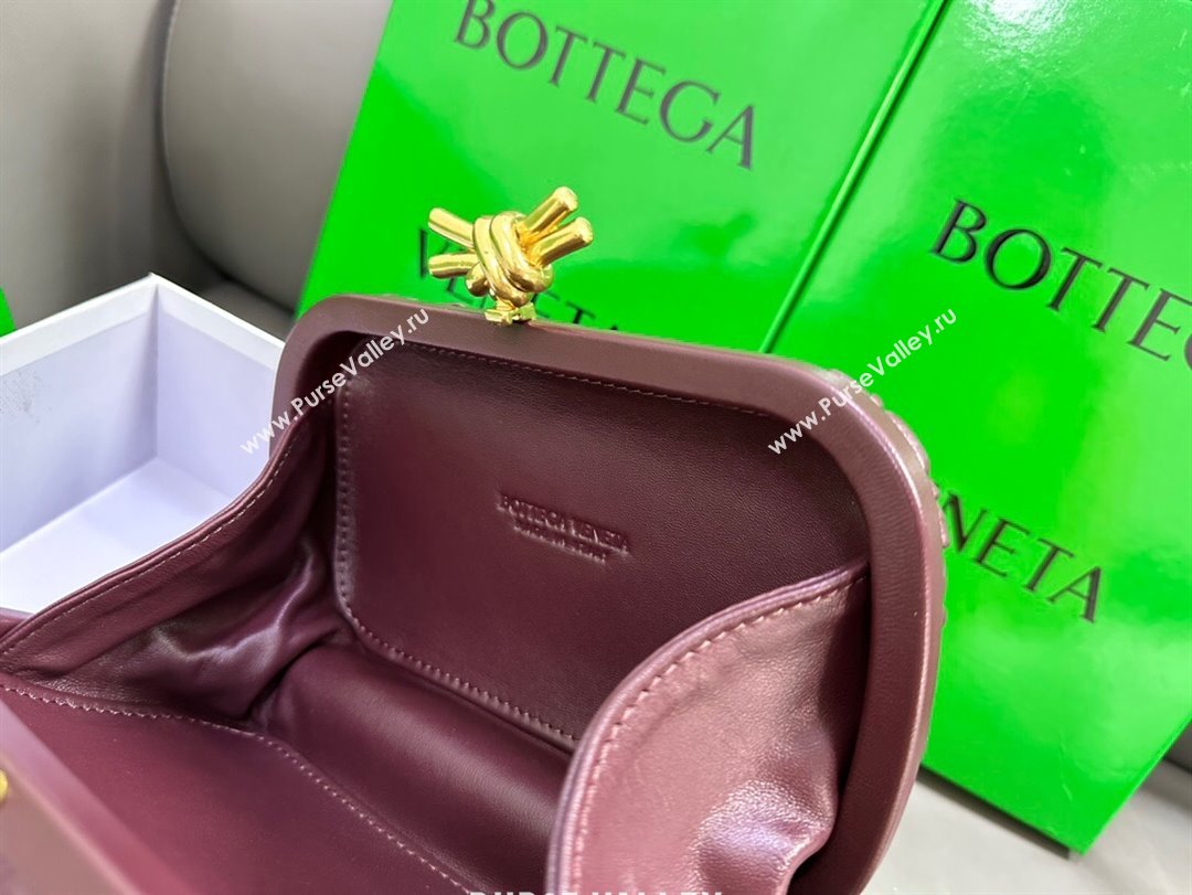 Bottega Veneta Knot Minaudiere Clutch in Pressed Intreccio Laminated Leather 717622 Burgundy 2023 (MS-23101305)