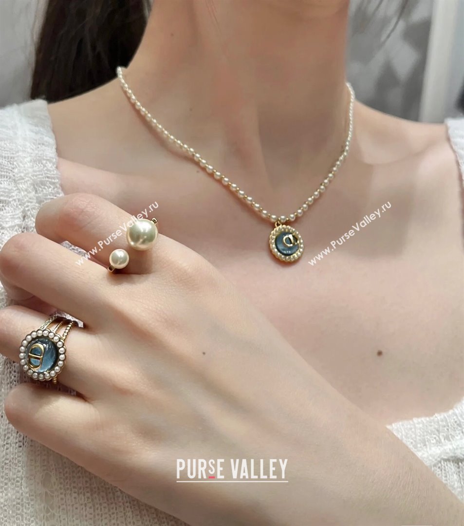 Dior Petit CD Baroque Necklace with Blue Glass 2024 (YF-24042320)