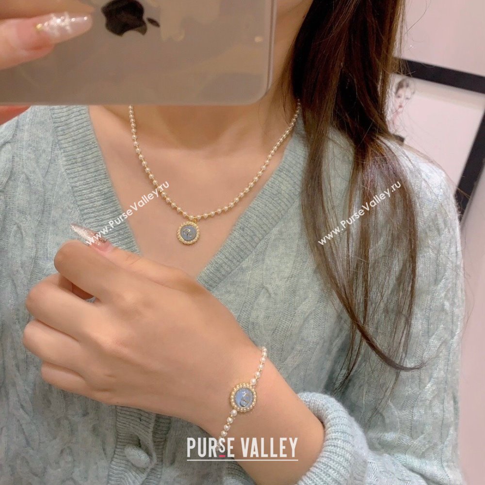 Dior Petit CD Baroque Necklace with Blue Glass 2024 (YF-24042320)