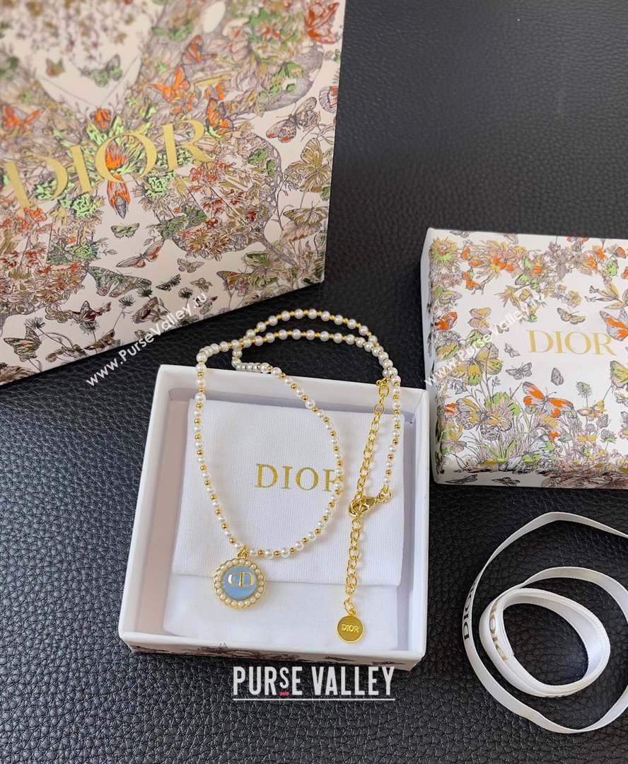 Dior Petit CD Baroque Necklace with Blue Glass 2024 (YF-24042320)